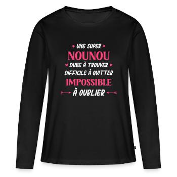 Super nounou - T-shirt manches longues Premium bio Femme - noir - Devant - Julia (174cm)
