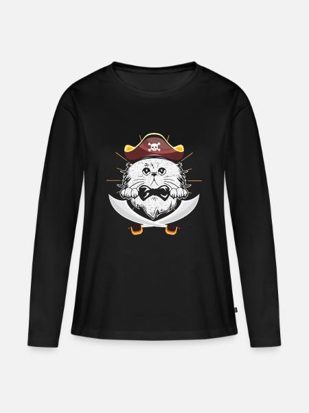 Piraten Katze Seeräuber Mieze - Frauen Premium Bio Langarmshirt - Schwarz