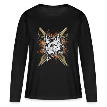 Cache-œil de chat de pirate - T-shirt manches longues Premium bio Femme - noir - Devant - Julia (174cm)