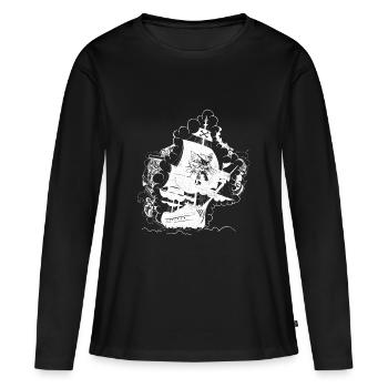 Cat pirate pirate bateau pirate - T-shirt manches longues Premium bio Femme - noir - Devant - Julia (174cm)