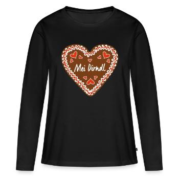 Mei Dirndl Coeur en pain d’épice - T-shirt manches longues Premium bio Femme - noir - Devant - Julia (174cm)