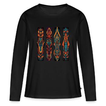 Colonnes sculptées Incas et Aztèques - T-shirt manches longues Premium bio Femme - noir - Devant - Julia (174cm)