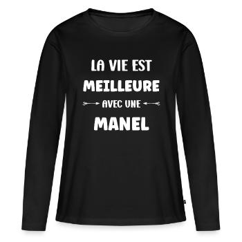 Manel - T-shirt manches longues Premium bio Femme - noir - Devant - Julia (174cm)