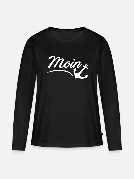 Moin Anker Herz Gruß Norddeutschland Hamburg Küste - Frauen Premium Bio Langarmshirt - Schwarz