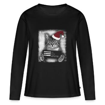 Weihnachten Katze Verbrecher - Frauen Premium Bio Langarmshirt - Schwarz - Vorne - Julia (174cm)