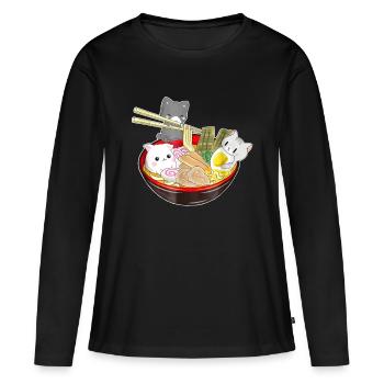 Katzen Japan Ramen Anime - Frauen Premium Bio Langarmshirt - Schwarz - Vorne - Julia (174cm)