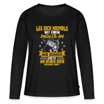 Ne jamais s’en prendre à un pêcheur - T-shirt manches longues Premium bio Femme - noir - Devant - Julia (174cm)