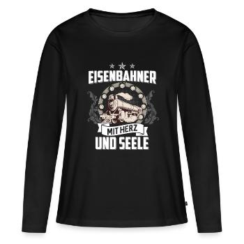 Des cheminots avec coeur et âme - T-shirt manches longues Premium bio Femme - noir - Devant - Julia (174cm)