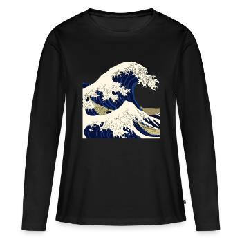 Welle Japan Japanisch Kanagawa - Frauen Premium Bio Langarmshirt - Schwarz - Vorne - Julia (174cm)