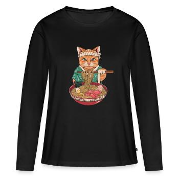 Ramen Kawaii Maneki Nudeln - Frauen Premium Bio Langarmshirt - Schwarz - Vorne - Julia (174cm)