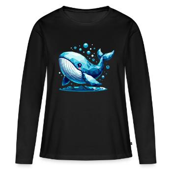 Baleine mignonne avec des bulles d’air dans le style polygonal - T-shirt manches longues Premium bio Femme - noir - Devant - Julia (174cm)