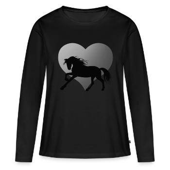 Pferde und Reiten. Reitmode für Pferdefreunde - Frauen Premium Bio Langarmshirt - Schwarz - Vorne - Julia (174cm)