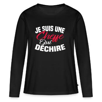 Je suis un cheffe qui déchire - T-shirt manches longues Premium bio Femme - noir - Devant - Julia (174cm)