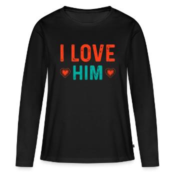 Je l’aime de tout cœur Ich liebe Ihn mit Herzen - T-shirt manches longues Premium bio Femme - noir - Devant - Julia (174cm)