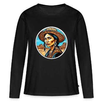 Mujer en el desierto - Frauen Premium Bio Langarmshirt - Schwarz - Vorne - Julia (174cm)