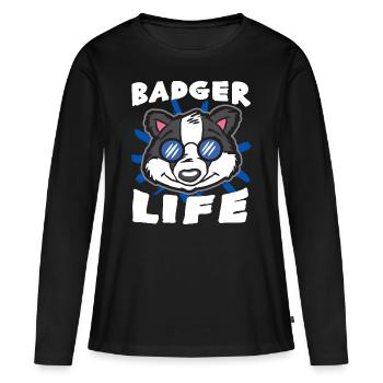Dachs - Frauen Premium Bio Langarmshirt - Schwarz - Vorne - Julia (174cm)
