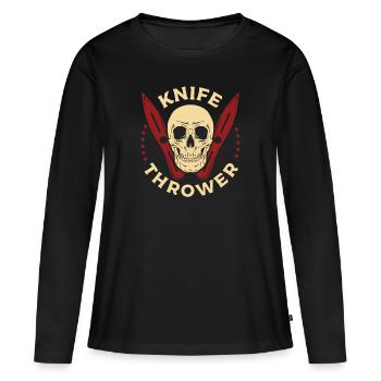 Design squelette de lancer de couteau - T-shirt manches longues Premium bio Femme - noir - Devant - Julia (174cm)
