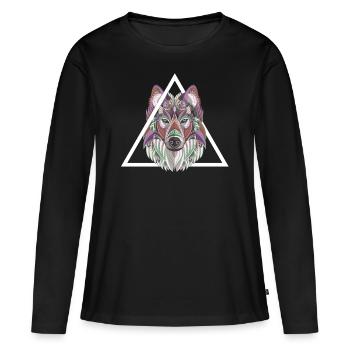 loup art abstrait géométrie wolfpack - T-shirt manches longues Premium bio Femme - noir - Devant - Julia (174cm)