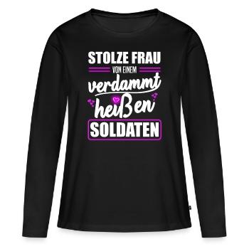 Soldat, épouse, amie, soldat, soldats - T-shirt manches longues Premium bio Femme - noir - Devant - Julia (174cm)