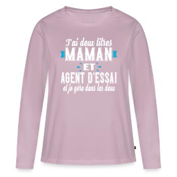 Agent d'Essai Maman Femme Ferroviaire Métier - T-shirt manches longues Premium bio Femme - rose poudré - Devant - Julia (174cm)