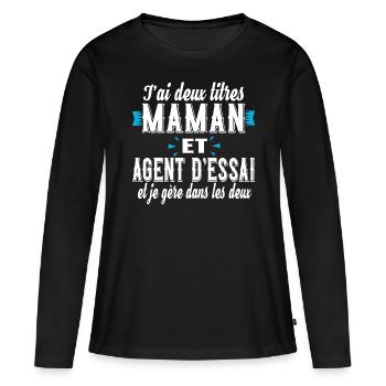 Agent d'Essai Maman Femme Ferroviaire Métier - T-shirt manches longues Premium bio Femme - noir - Devant - Julia (174cm)
