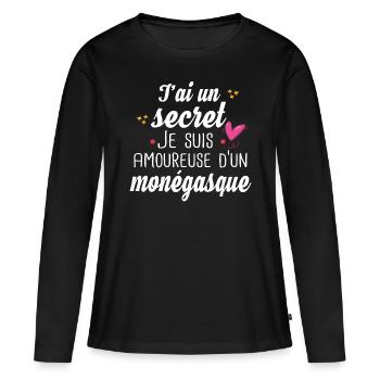Monégasque Monaco Femme Amoureuse Cadeau Humour - T-shirt manches longues Premium bio Femme - noir - Devant - Julia (174cm)
