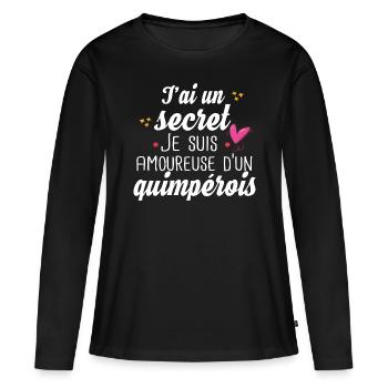 Quimpérois Quimper Femme Amoureuse Cadeau Humour - T-shirt manches longues Premium bio Femme - noir - Devant - Julia (174cm)