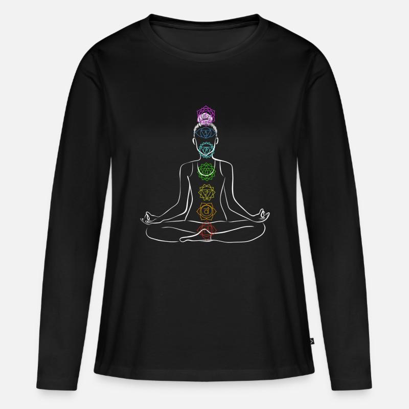 Chakra - Frauen Premium Bio Langarmshirt - Schwarz
