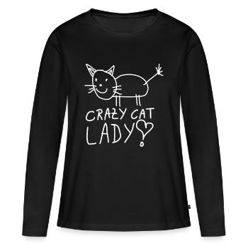 Katze Haustier Crazy Cat Lady - Frauen Premium Bio Langarmshirt - Schwarz - Vorne - Julia (174cm)
