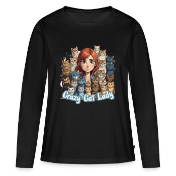 Crazy Cat Lady - Frauen Premium Bio Langarmshirt - Schwarz - Vorne - Julia (174cm)