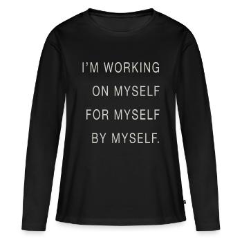 I m working - Frauen Premium Bio Langarmshirt - Schwarz - Vorne - Julia (174cm)