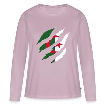Drapeau Algérie -idée cadeau algérien - T-shirt manches longues Premium bio Femme - rose poudré - Devant - Julia (174cm)