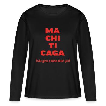 Mais qui vous ! Phrase bâtarde - T-shirt manches longues Premium bio Femme - noir - Devant - Julia (174cm)