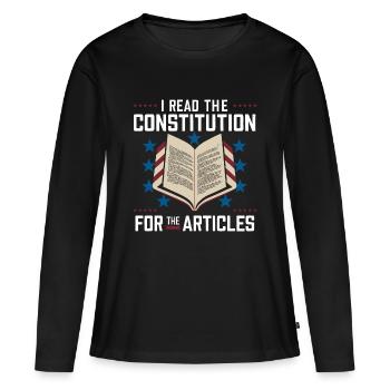 L’histoire avec humour – Pour tous les lecteurs d’articles - T-shirt manches longues Premium bio Femme - noir - Devant - Julia (174cm)