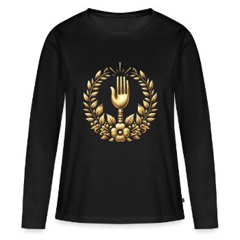 Logo de la fourchette Gourmet - T-shirt manches longues Premium bio Femme - noir - Devant - Julia (174cm)