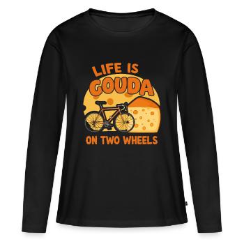 La vie, c’est Gouda sur deux roues ! - T-shirt manches longues Premium bio Femme - noir - Devant - Julia (174cm)