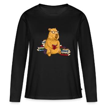 Nerd Capybara avec des lunettes - T-shirt manches longues Premium bio Femme - noir - Devant - Julia (174cm)