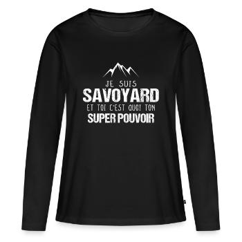 Savoyard cadeau drôle région Savoie montagne - T-shirt manches longues Premium bio Femme - noir - Devant - Julia (174cm)