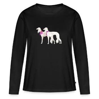 Deux salukis vives - T-shirt manches longues Premium bio Femme - noir - Devant - Julia (174cm)