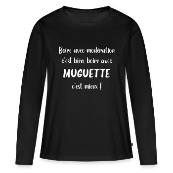 MUGUETTE - T-shirt manches longues Premium bio Femme - noir - Devant - Julia (174cm)