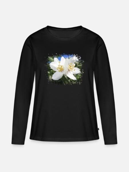 white, blooming flowers, blossoms in summer, nature - Women's Premium Organic Long Sleeve Shirt - black
