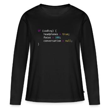 Cadeau drôle pour casque de programmeur lors du codage - T-shirt manches longues Premium bio Femme - noir - Devant - Julia (174cm)