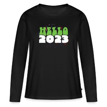 Bonjour 2023 Amour Bonne Année 2023 Nouvel An - T-shirt manches longues Premium bio Femme - noir - Devant - Julia (174cm)