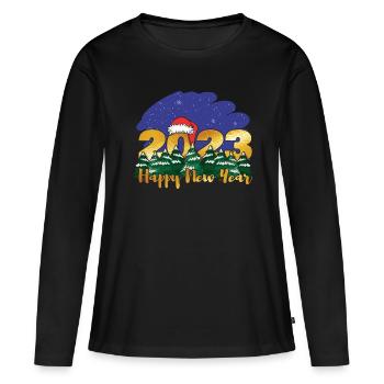 Noël 2023 Nouvel An 2023 Bonjour Nouvel An 2023 - T-shirt manches longues Premium bio Femme - noir - Devant - Julia (174cm)