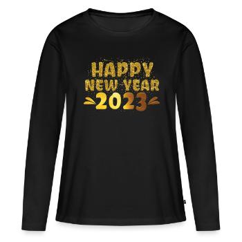 Bonjour 2023 Bonne année 2023 Nouvel An 2023 - T-shirt manches longues Premium bio Femme - noir - Devant - Julia (174cm)