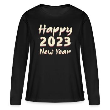 Célébrez 2023 Love Hello 2023 Bonne année 2023 - T-shirt manches longues Premium bio Femme - noir - Devant - Julia (174cm)