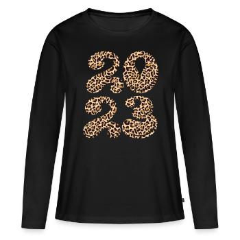 Léopard Bonne Année 2023 Bonjour Nouvel An 2023 - T-shirt manches longues Premium bio Femme - noir - Devant - Julia (174cm)