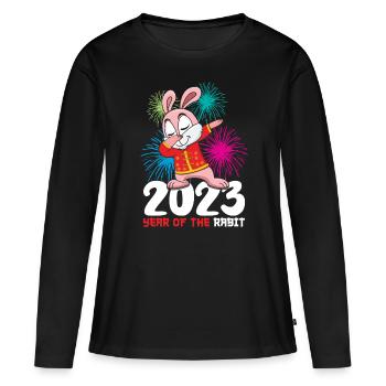 Lapin Dabbing Nouvel An chinois 2023 Nouvel An - T-shirt manches longues Premium bio Femme - noir - Devant - Julia (174cm)