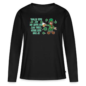 Drôle d’ivrogne Paddy Shamrock Saint Patrick Day - T-shirt manches longues Premium bio Femme - noir - Devant - Julia (174cm)