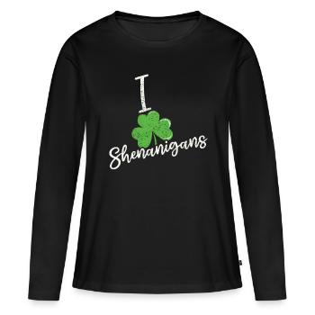 J’aime les manigances Trèfle Trèfle Saint Patrick - T-shirt manches longues Premium bio Femme - noir - Devant - Julia (174cm)